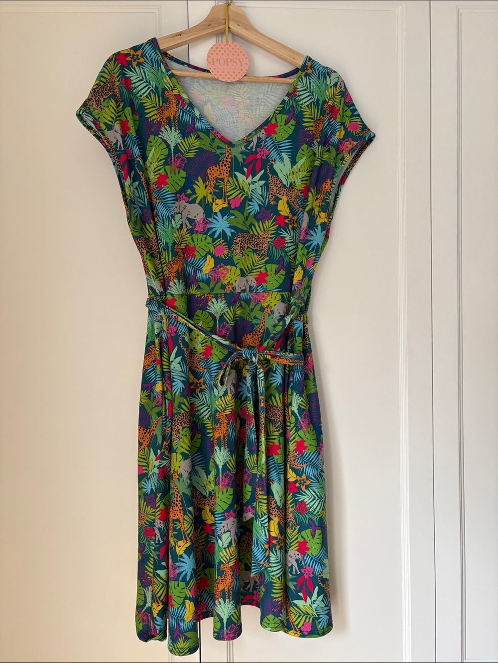 Popsy Multicolor Tropical Print V-Neck Midi Dress
